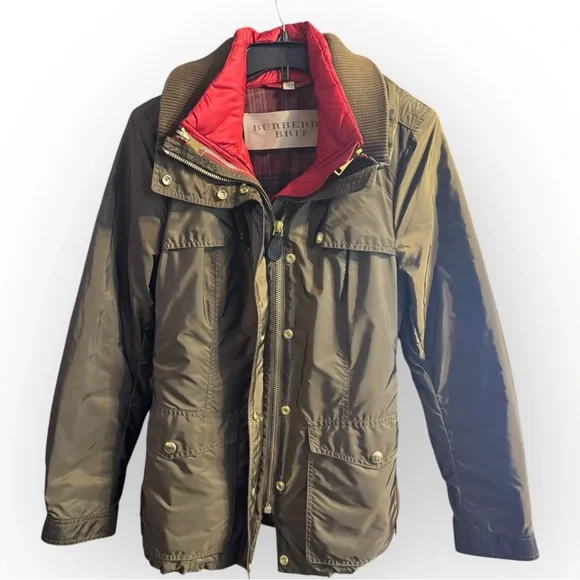 Burberry Brit Winter Balesdean Military Green Down Coat Red 3in1 - Picture 2 of 16
